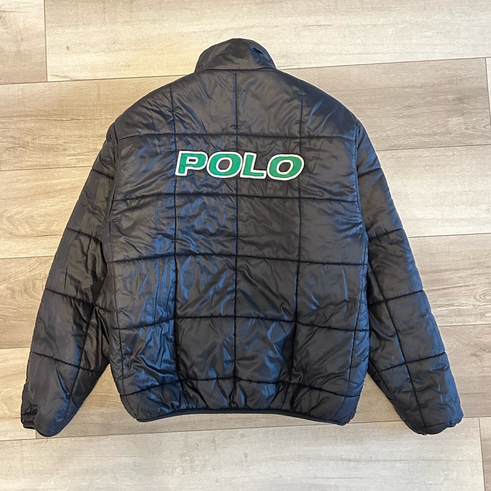 Rare Vintage Green/Black PoloSport Ralph Lauren Reversible Puffer 1/4 Zip Jacket